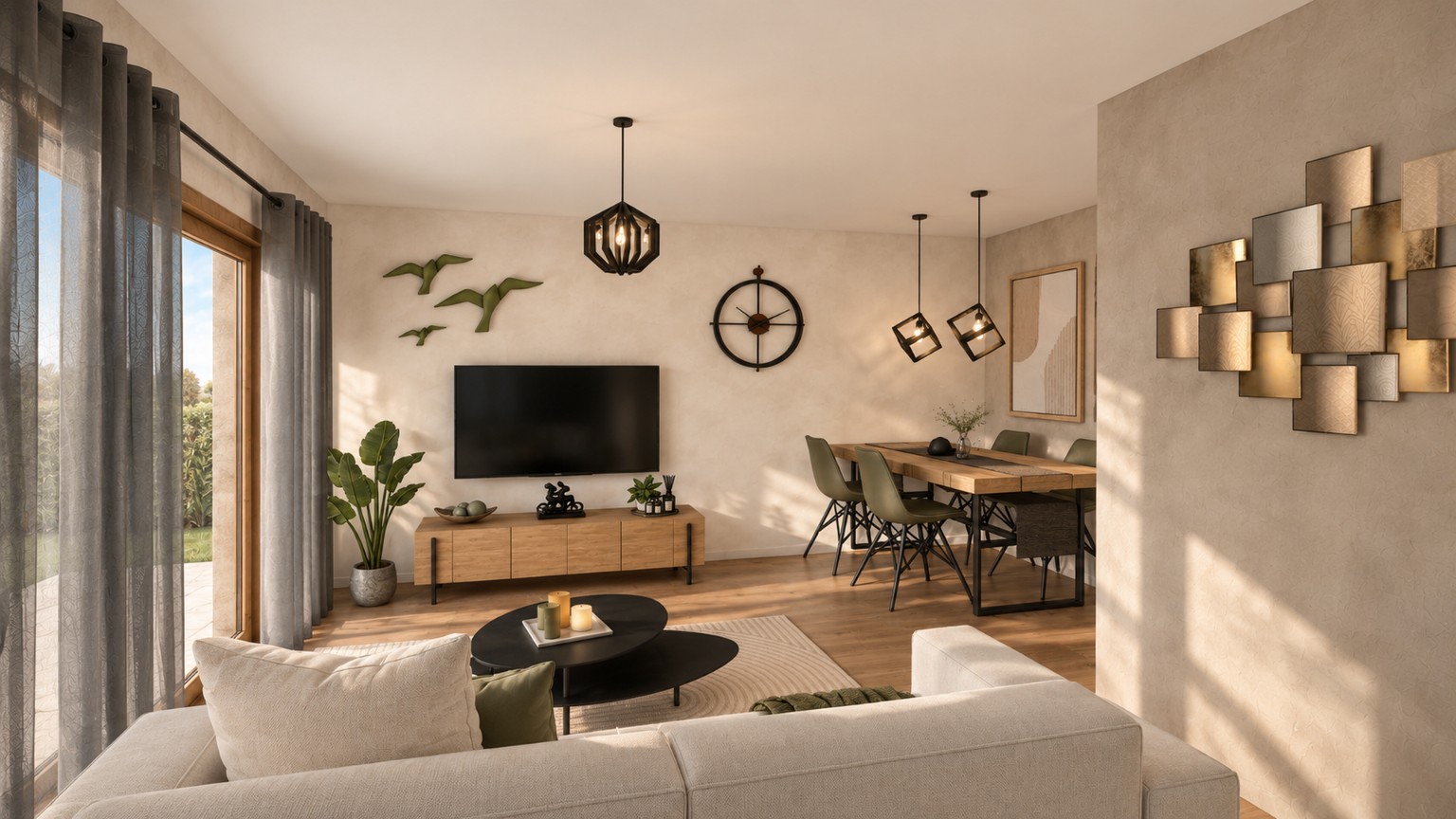Projet de salon lumineux conçu en 3D par INÉKOSY
