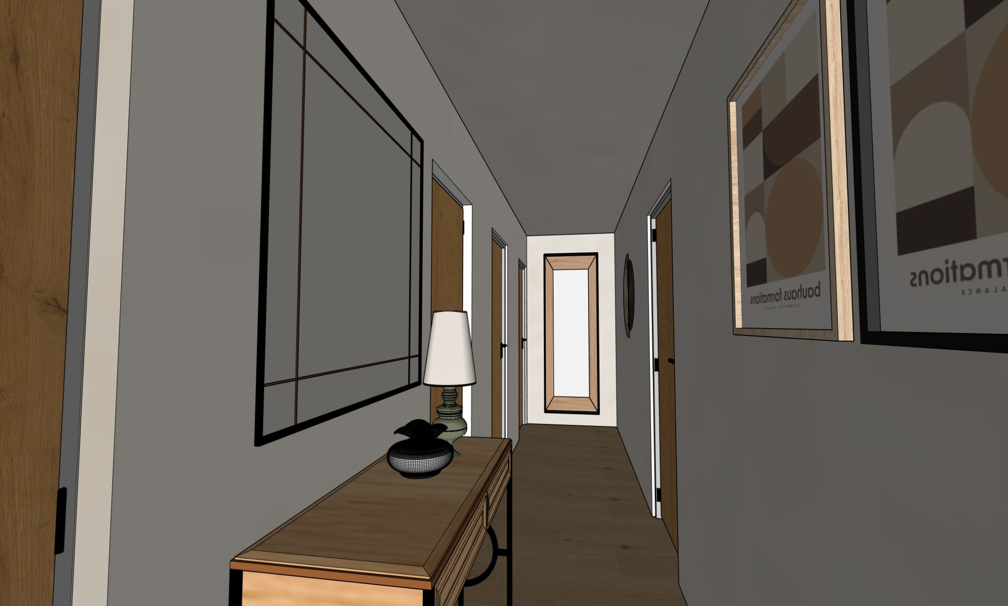 Vue SketchUp du couloir aménagé